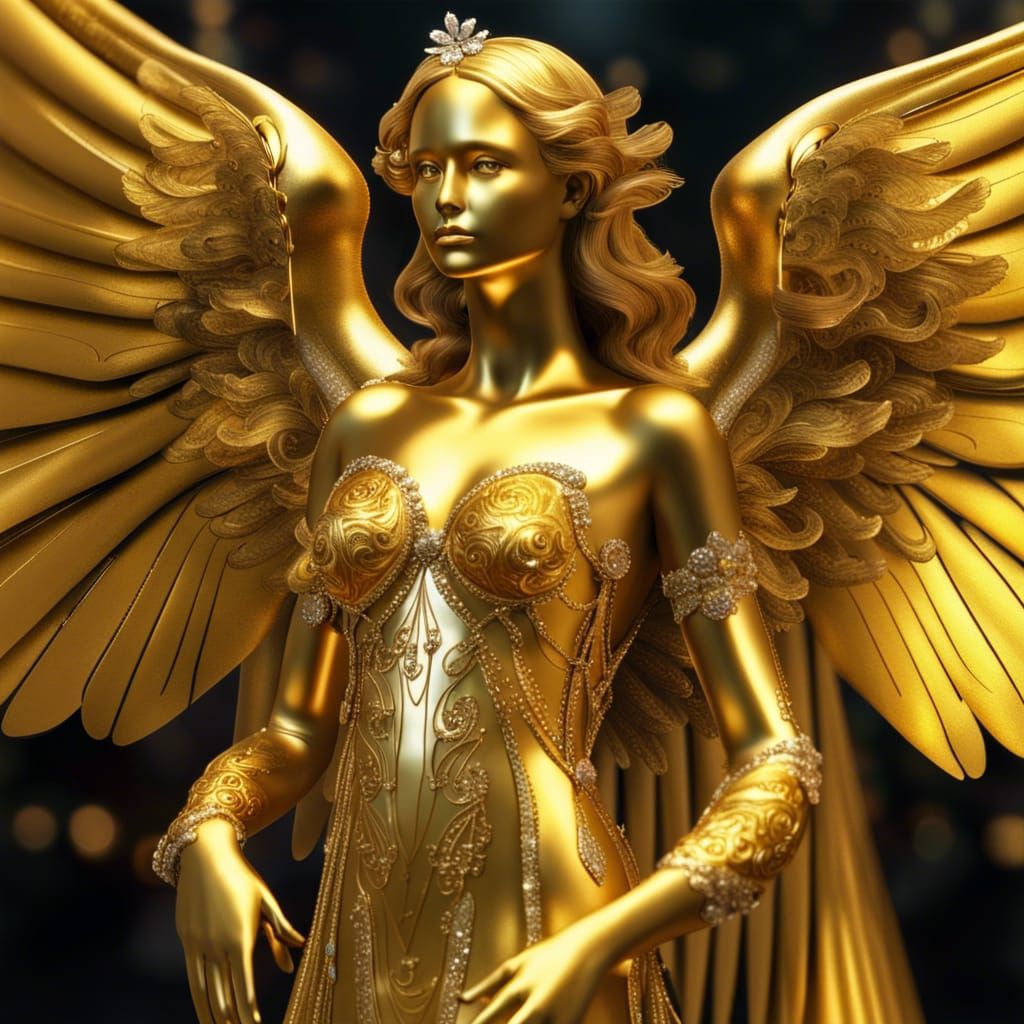 Radiant Golden Angel with Gossamer Wings in HDR