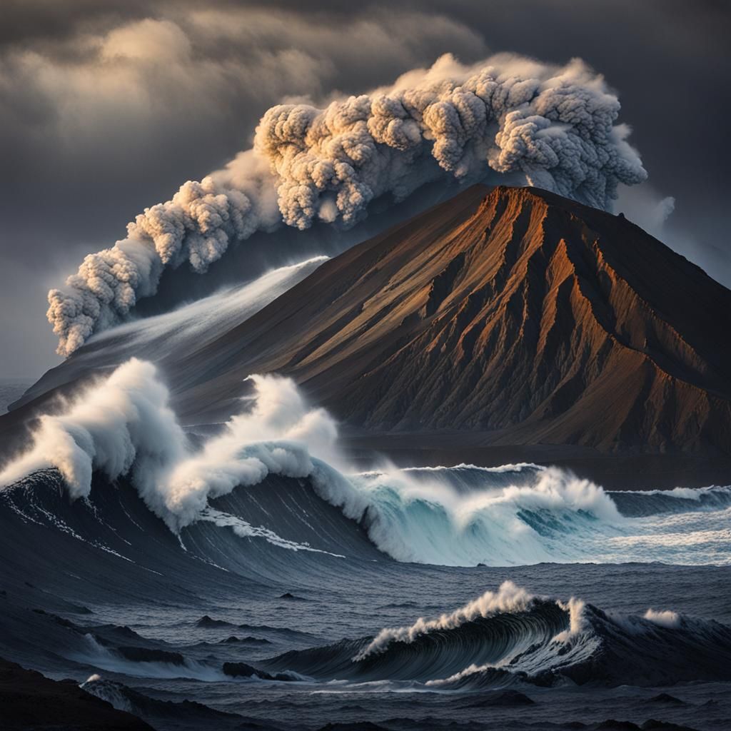 Heard Island Volcano in Stormy Dawn Light
