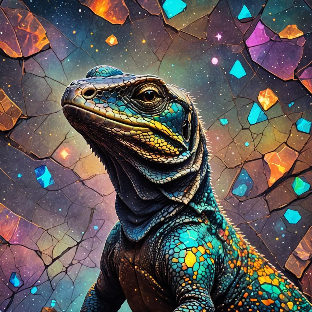 Chuckwalla Lizard Portrait in Holographic Style
