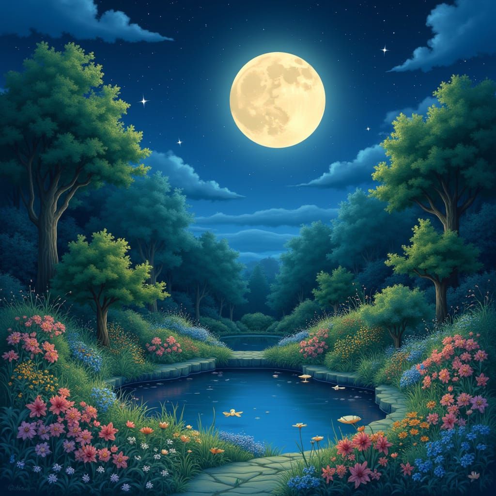 Luminous Garden Under Starry Night Sky