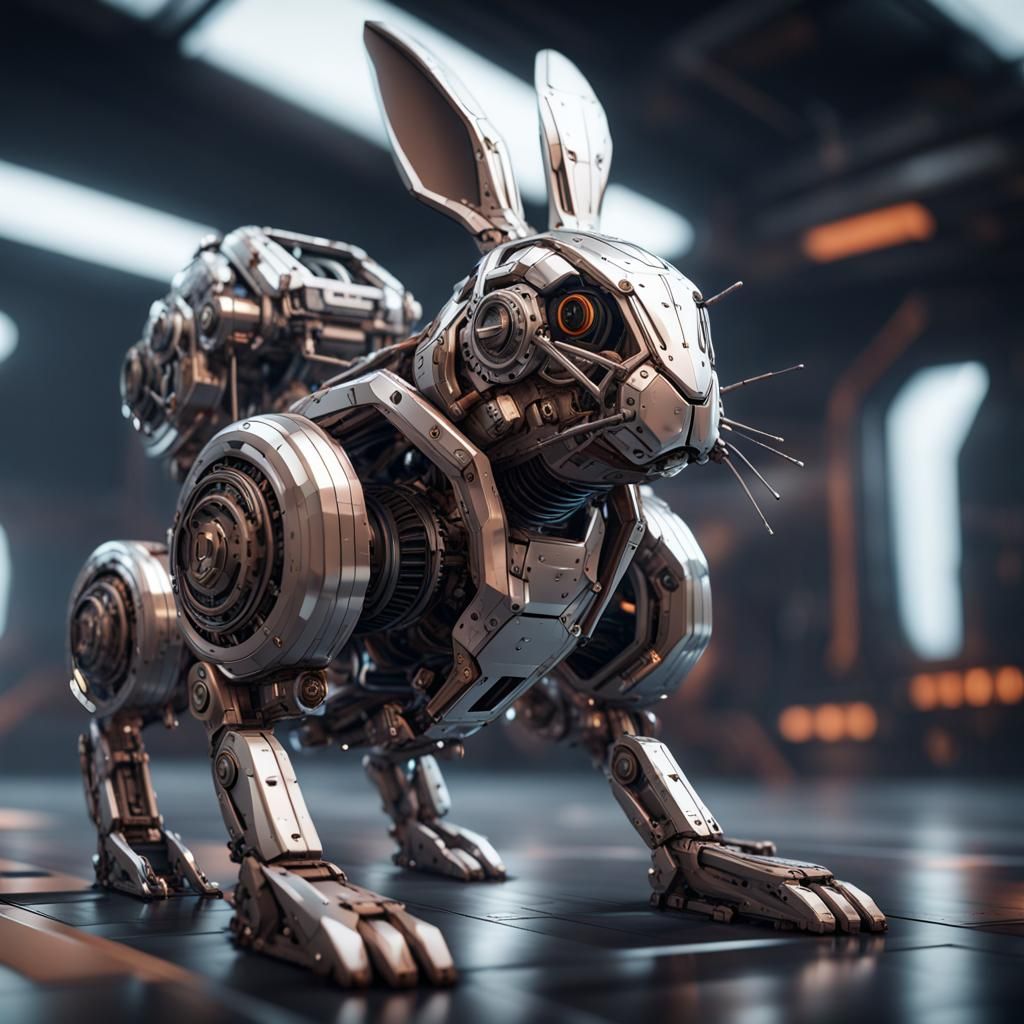 Futuristic Sci-Fi Rabbit with Intricate Mech Details