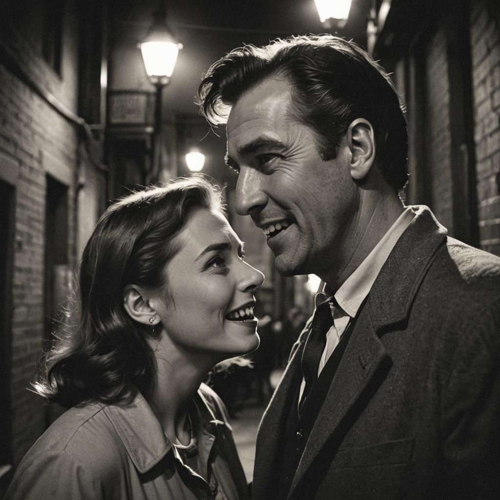 Film Noir: Drunk Man, Surprised Lassie in Alley