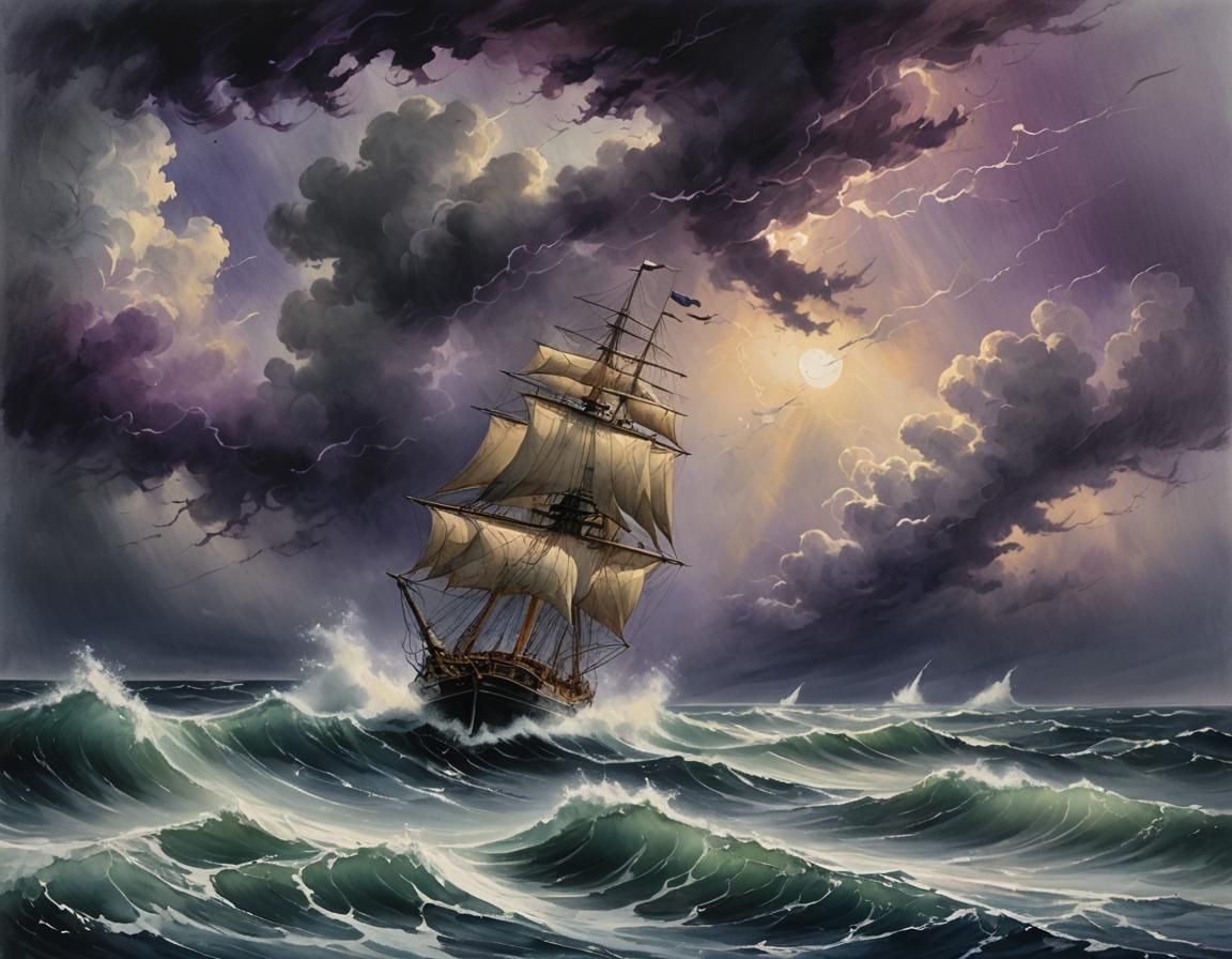 Sailboat in Stormy Seas: A Dramatic Seascape
