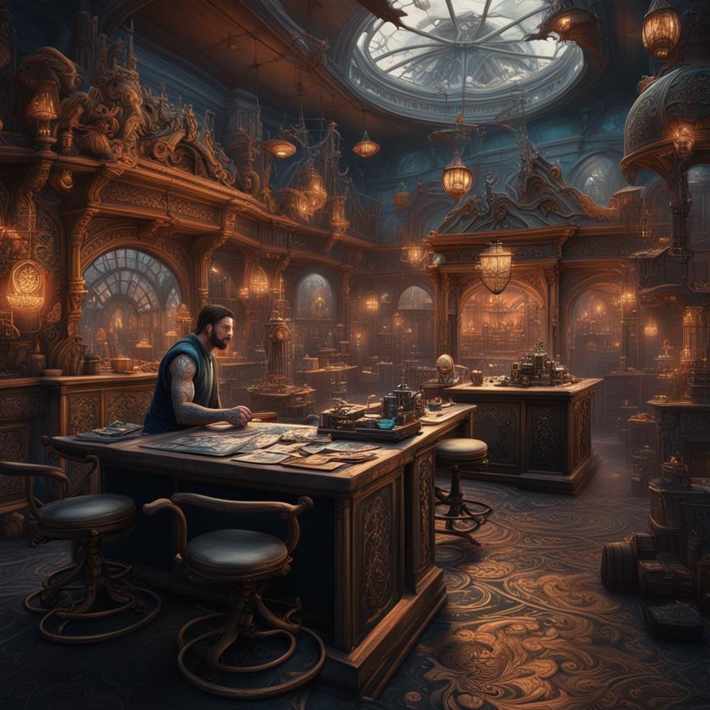 Detailed Matte Painting of a Tattoo Artist