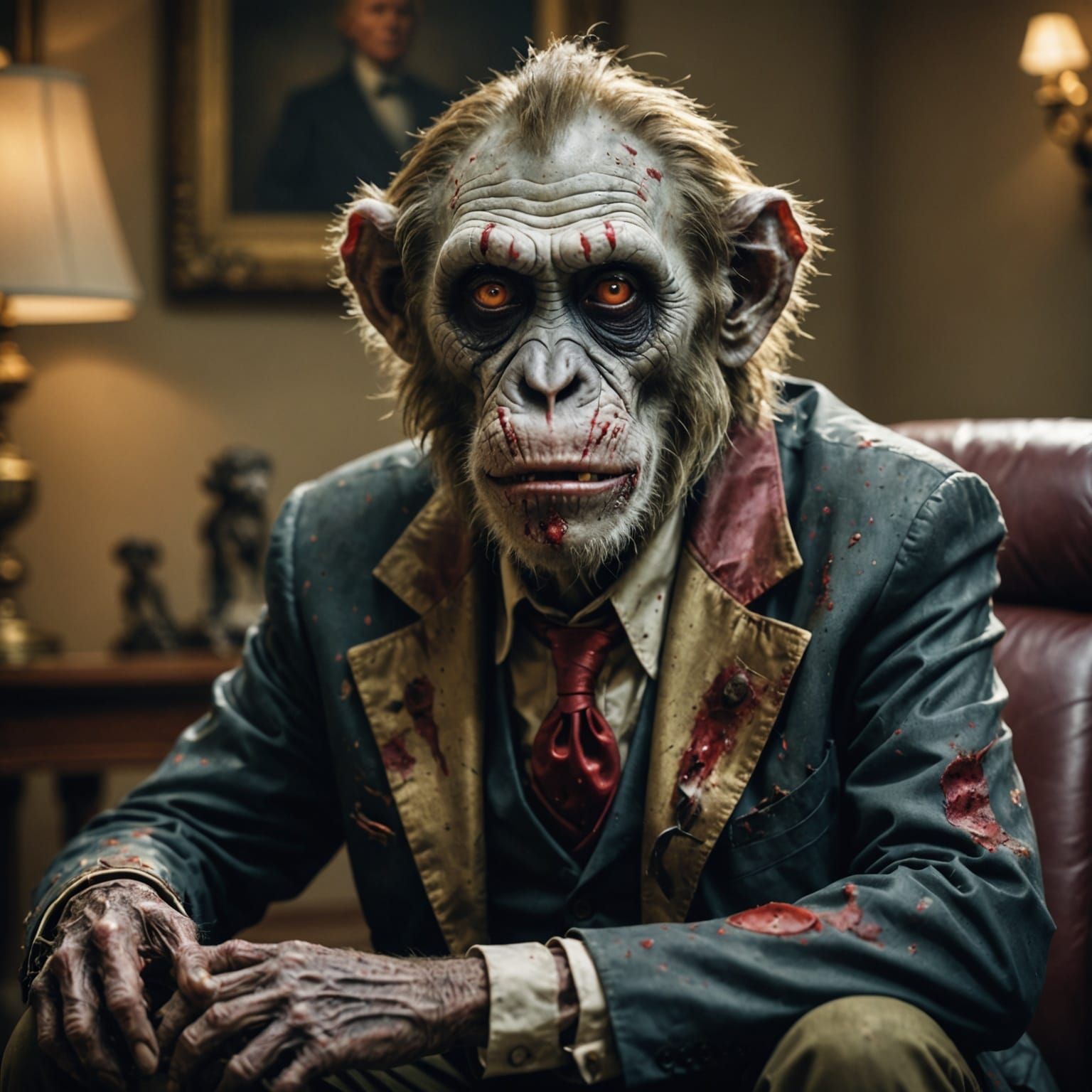 Elderly Zombie Monkey Monster Clown in a Haunting Portrait