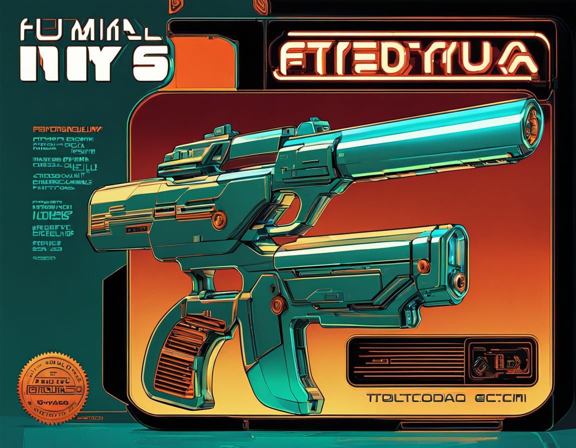 Retro-Futuristic Toy Gun Concept Art in Vibrant Oil Painting...
