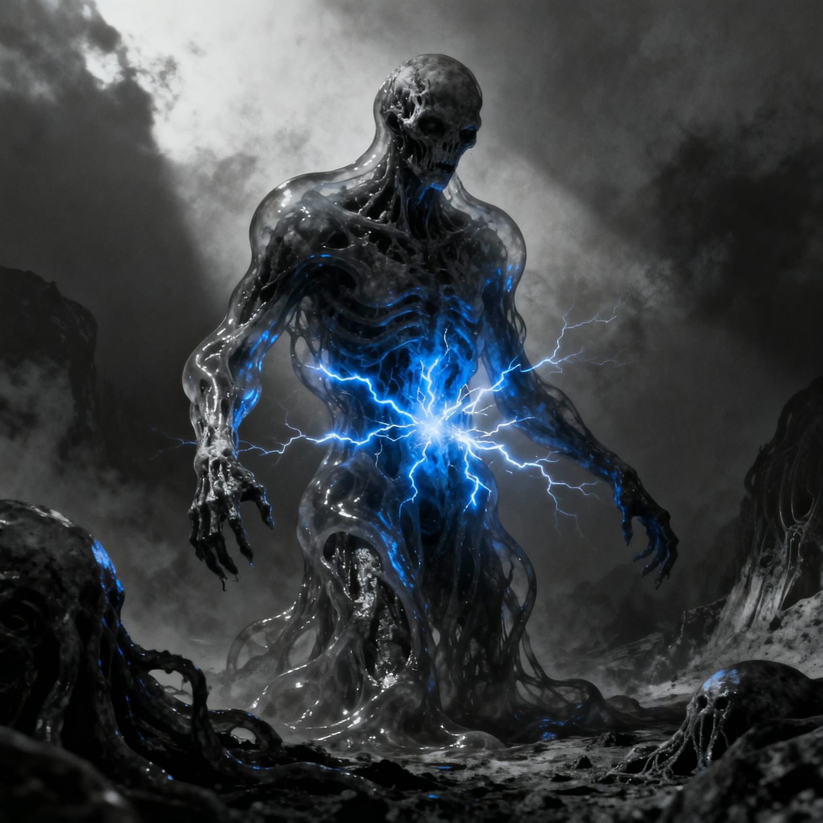 Horrifying Undead Jelly Creature with Electric Sparks