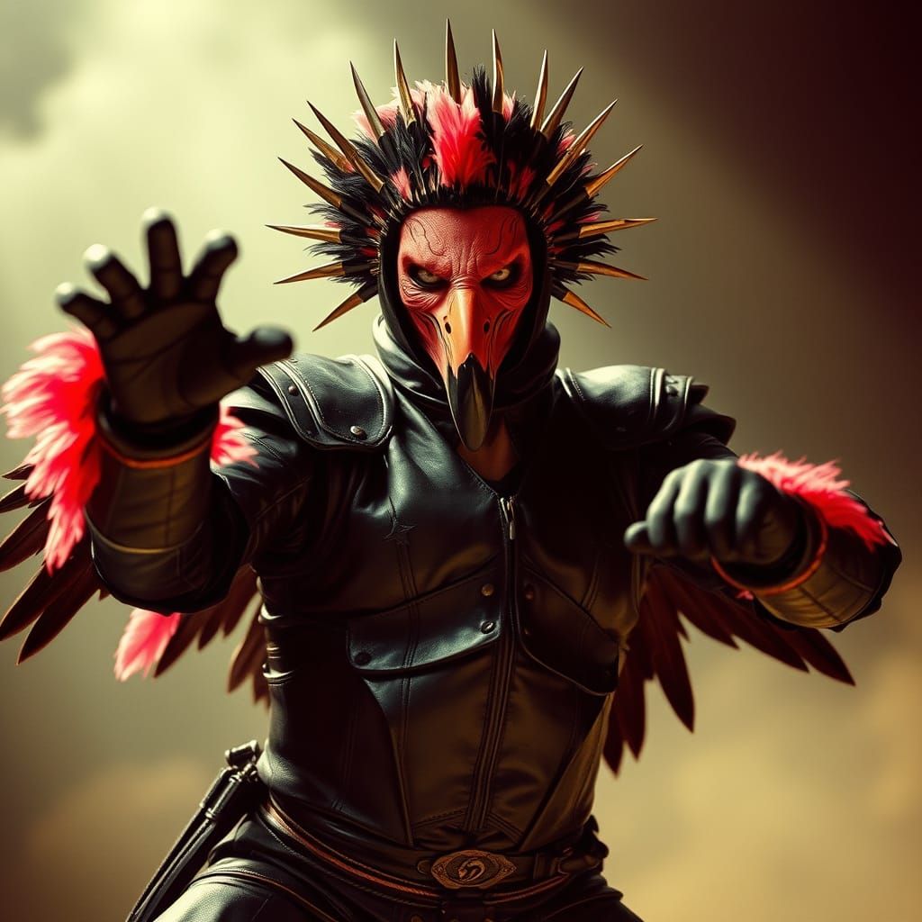 Evil Flamingo Villain Practicing Martial Arts