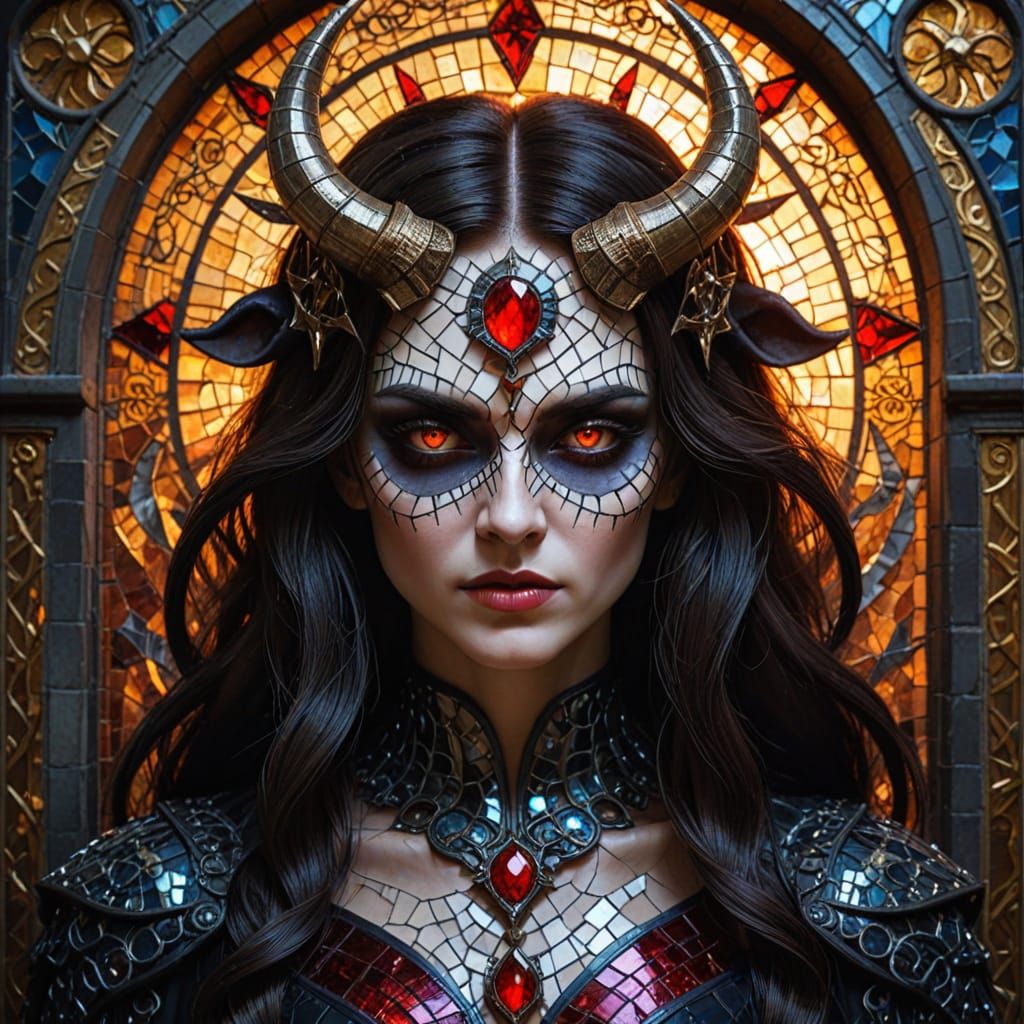 A Demon Goddess Radiates Power in Vibrant Byzantine Mosaic