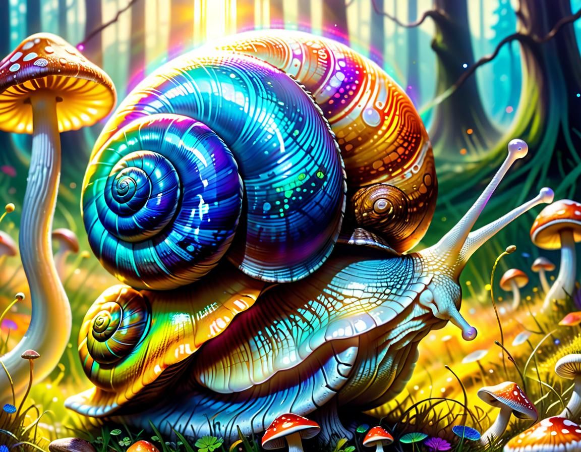 Psychedelic Snail in Magic Mushroom Meadow