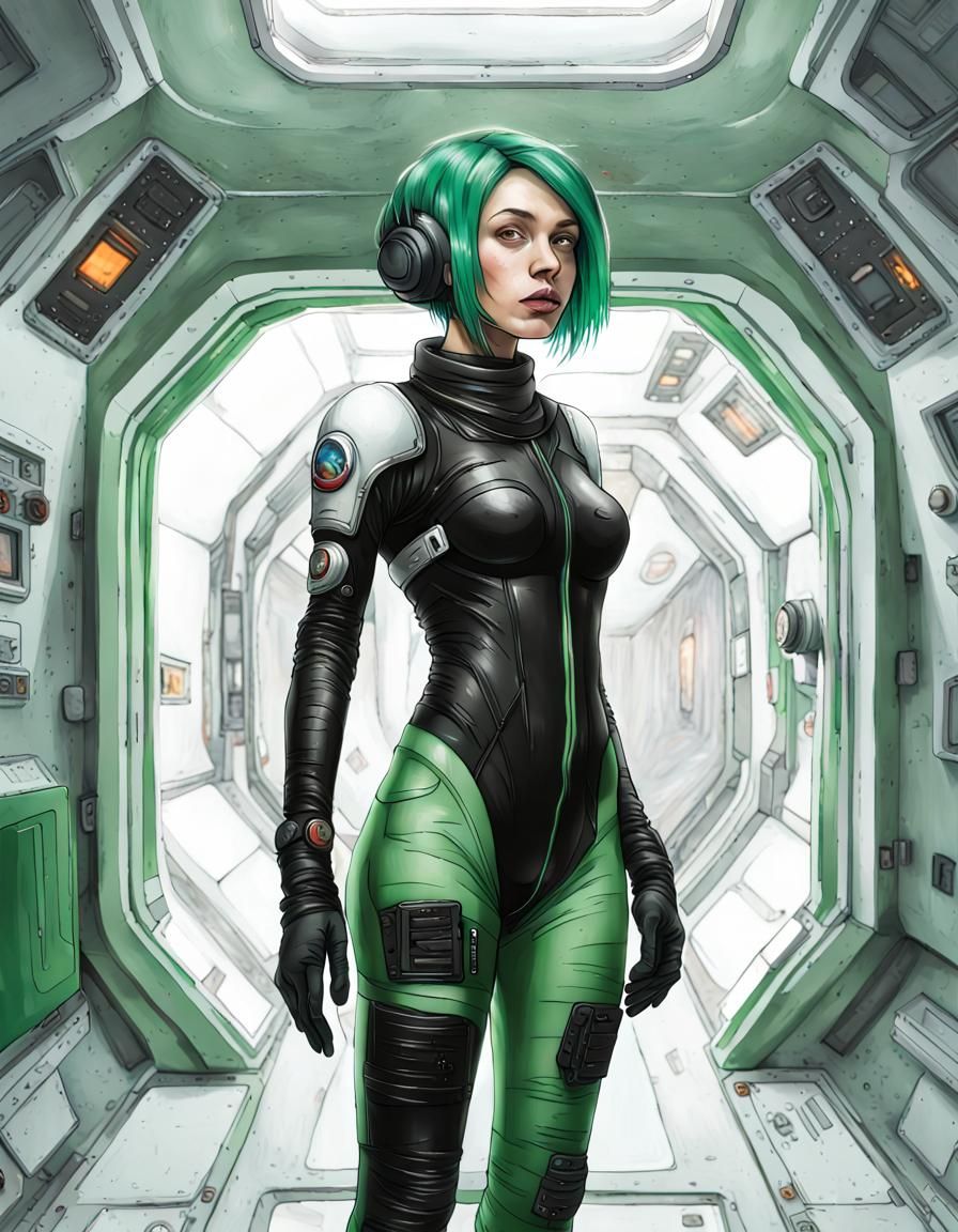 Futuristic Space Girl Portrait in Spacesuit