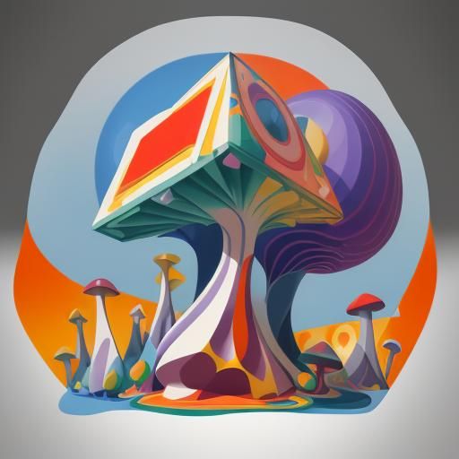 Magic Mushroom in Cubist Geometric Fauvism Style
