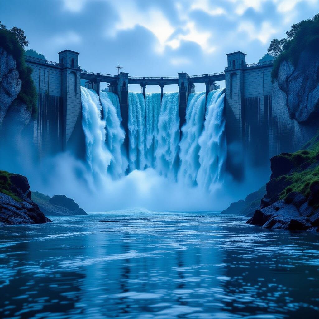 Dam Overflows With Frozen Water in Ethereal Slow Motion