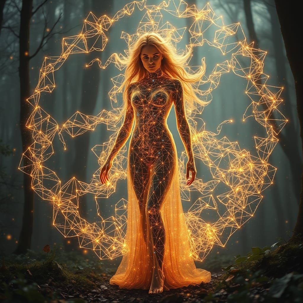 Steampunk Woman Born of Magic in Forest