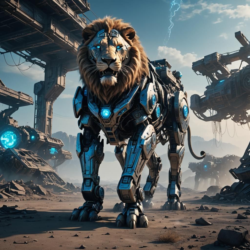 Mech Lion in Wasteland: Sci-Fi Concept Art