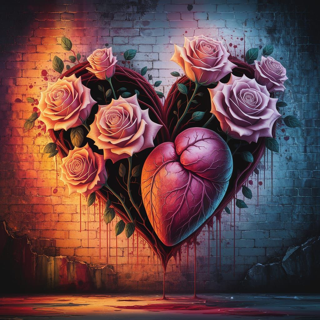 Haunted Hearts and Ghostly Roses in Graffiti Art Style