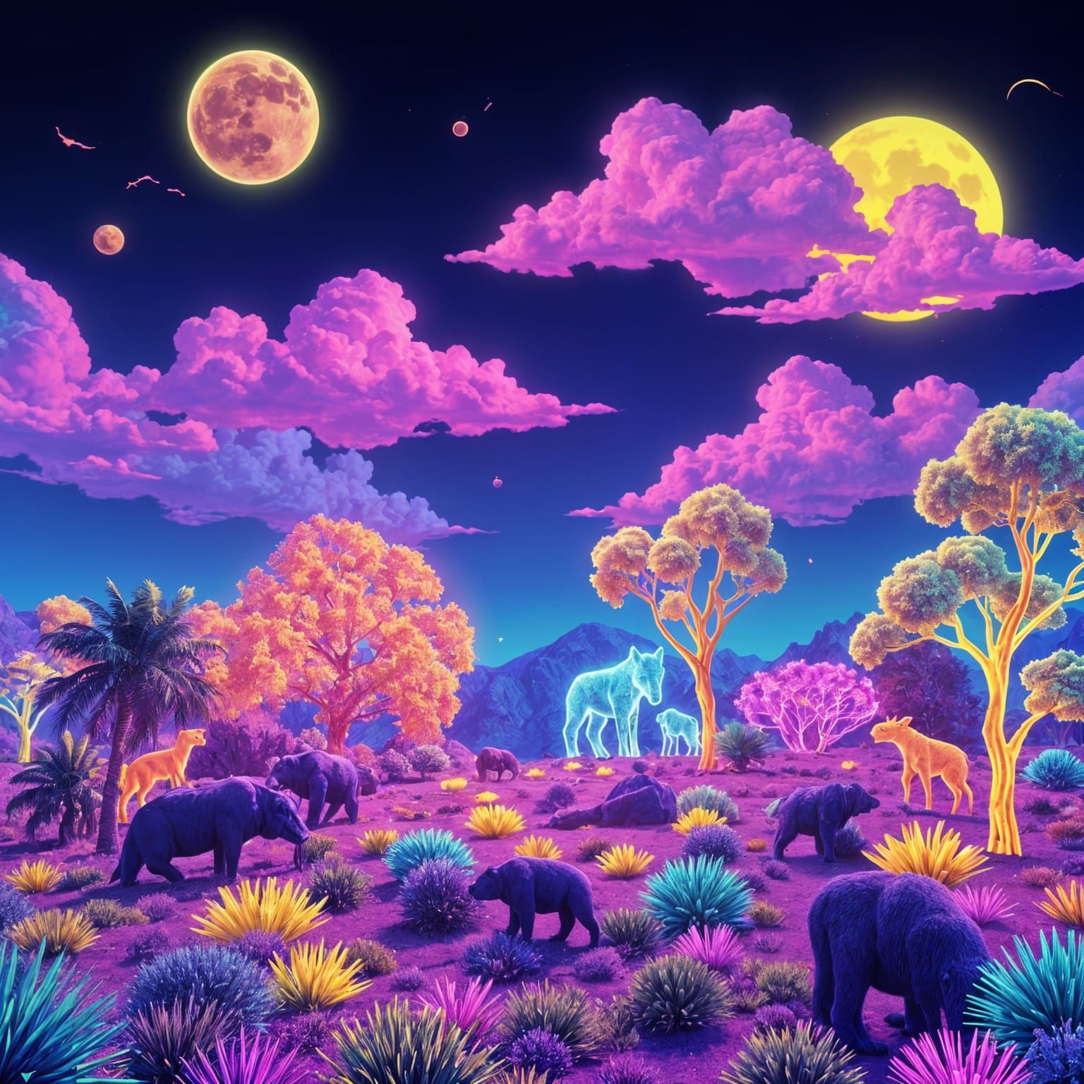 Glowing Neon Landscape in Abstract Style