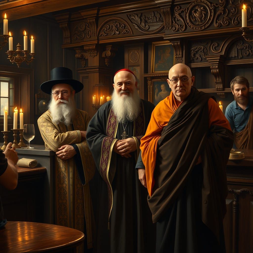 Religious Leaders Gather in 16th-Century Tavern Setting