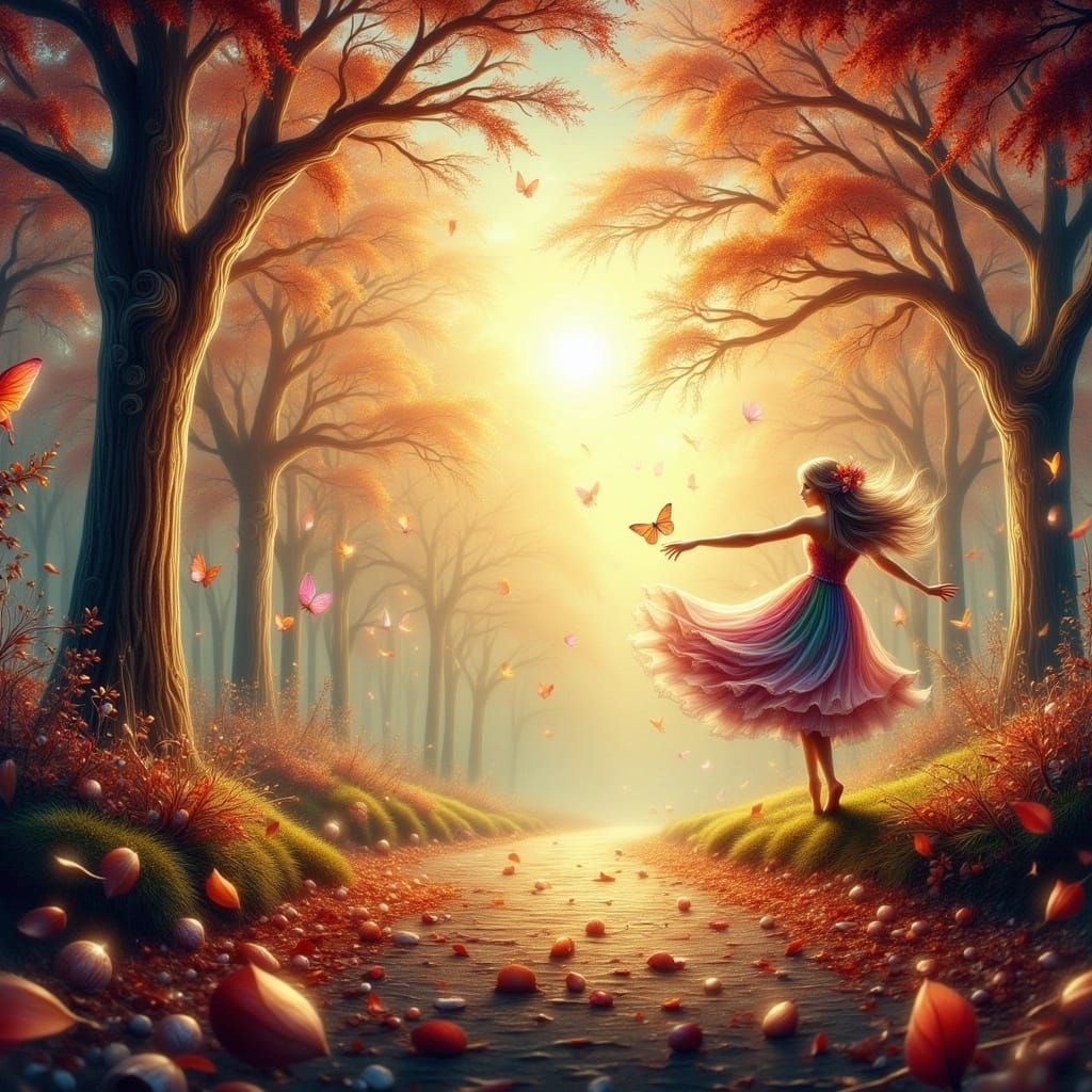 Enchanting Autumn Landscape with Fairy Light