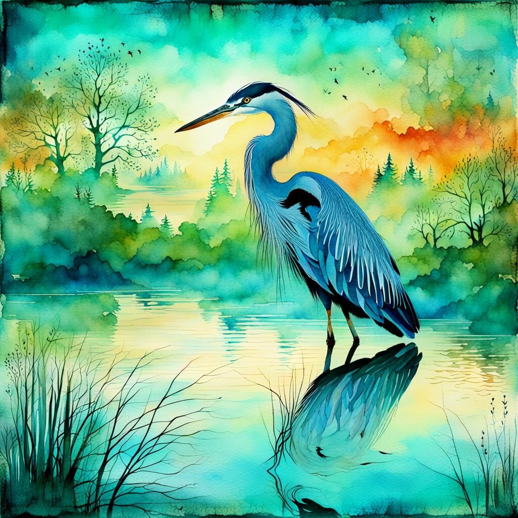 Heron in the turquoise waters