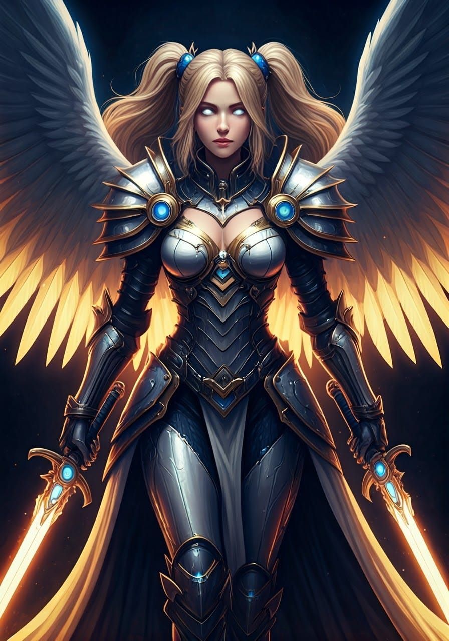 Spectral Angel Warrior in Cyberpunk Anime Style