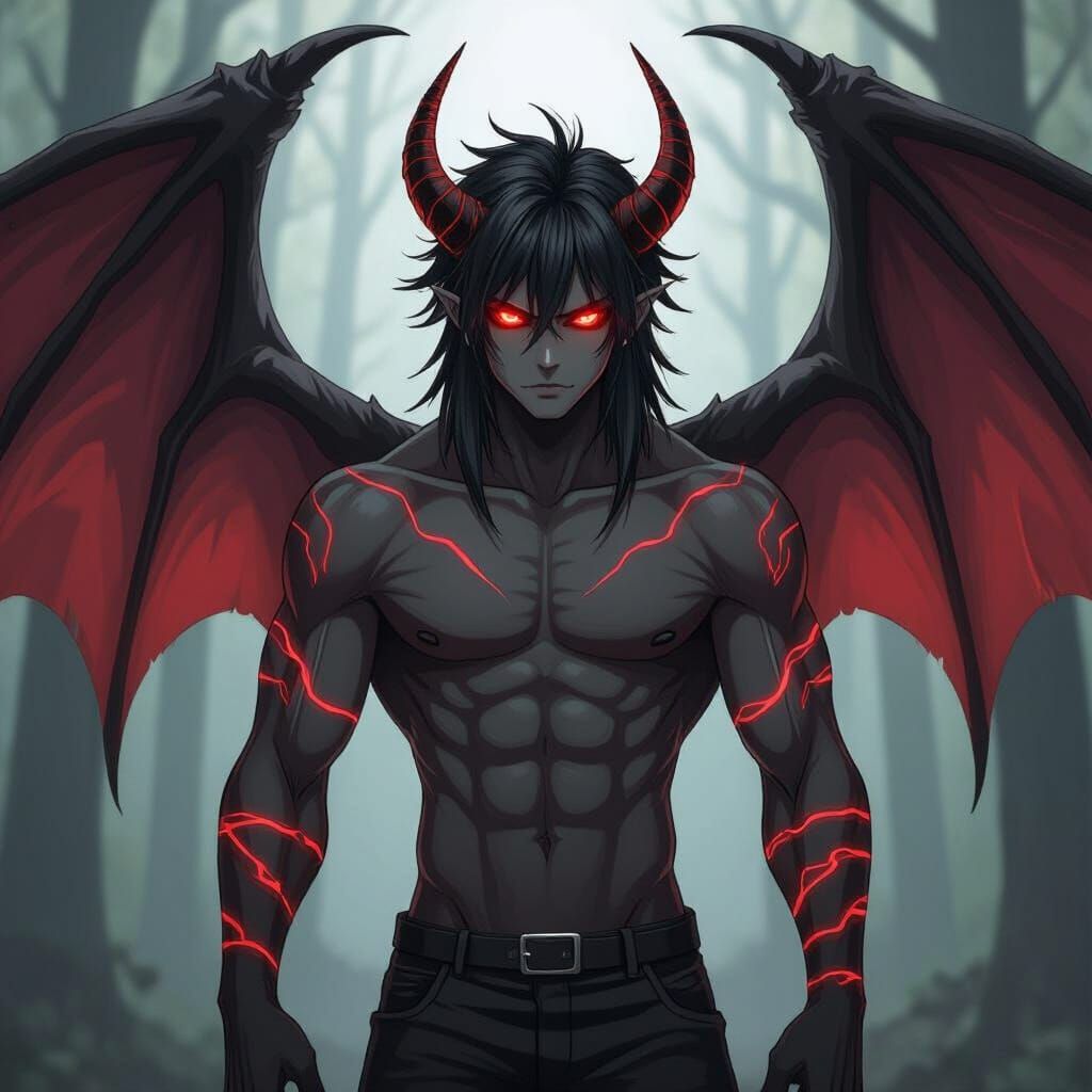 Anime Demon with Red Lightning Stripes