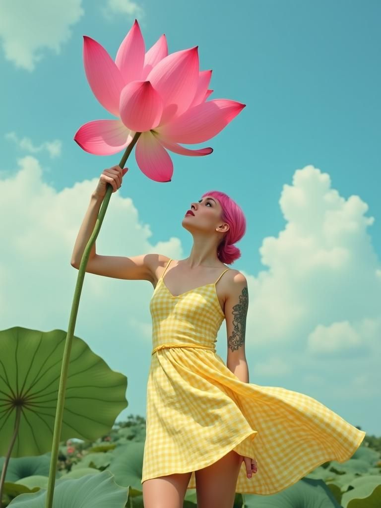 Woman with Lotus Flower in Cinematic Style