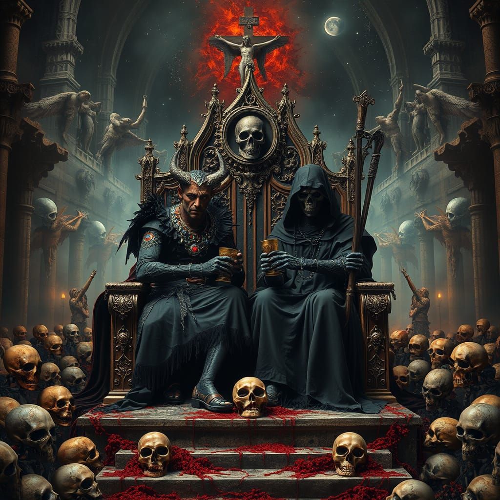 Infernal Toast: The Devil and Reaper on God's Throne