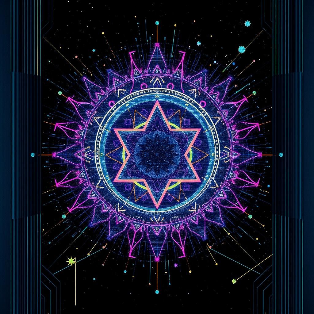 Abstract Constellation in Glitch Art Style