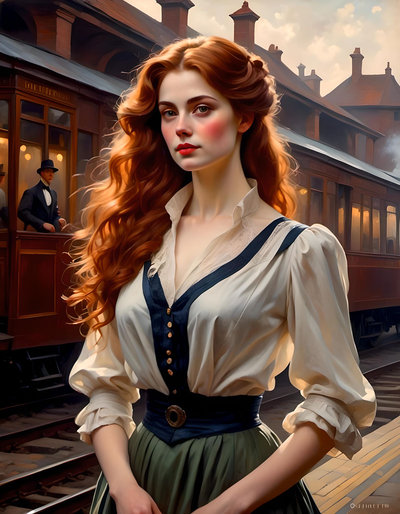 Edwardian Woman Portrait in Railway Station