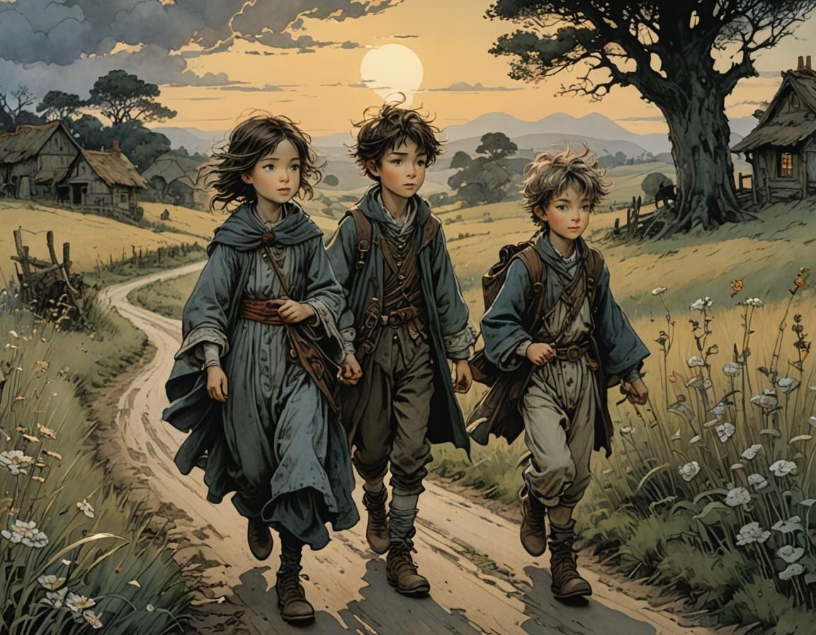 Cute Siblings Embark on a Whimsical Country Road Adventure a...