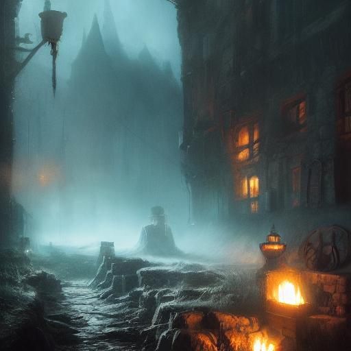 Fantasy Chimney with Cauldrons in Dark Academia Style