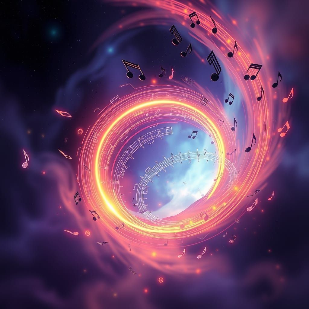 Musical Harmony Swirls Around Futuristic Arc