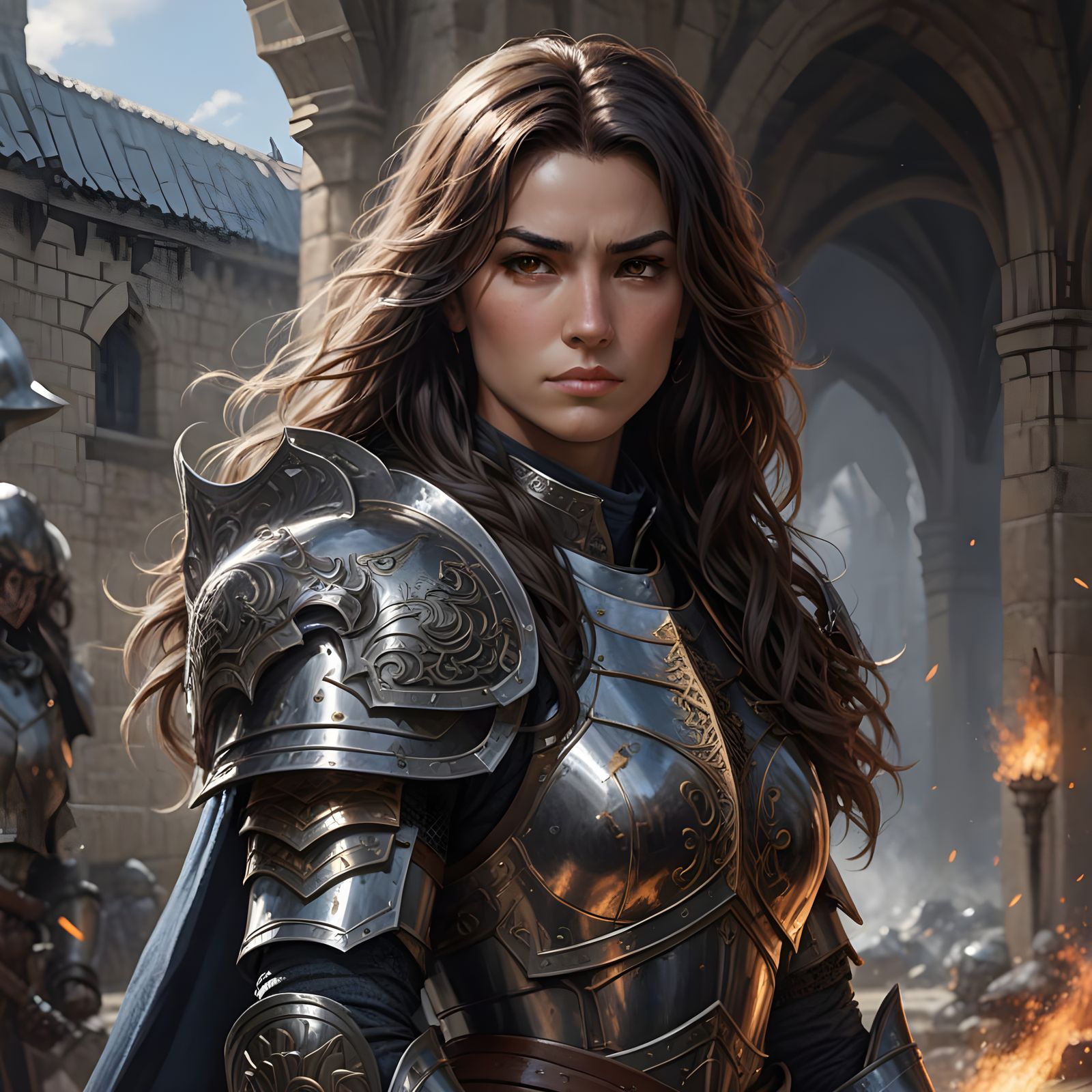 Strong Female Paladin in Full Armor