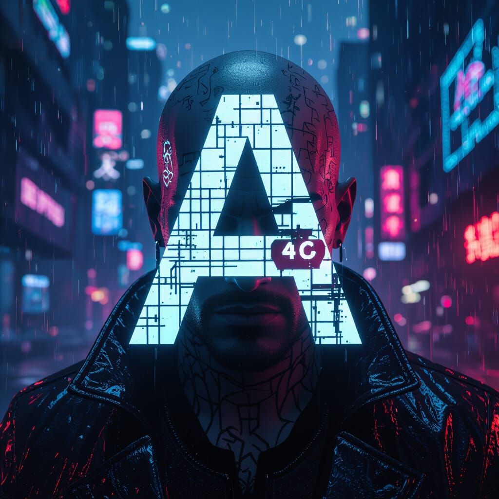 Mysterious Cyberpunk Avatar with Hidden Cryptic Symbols
