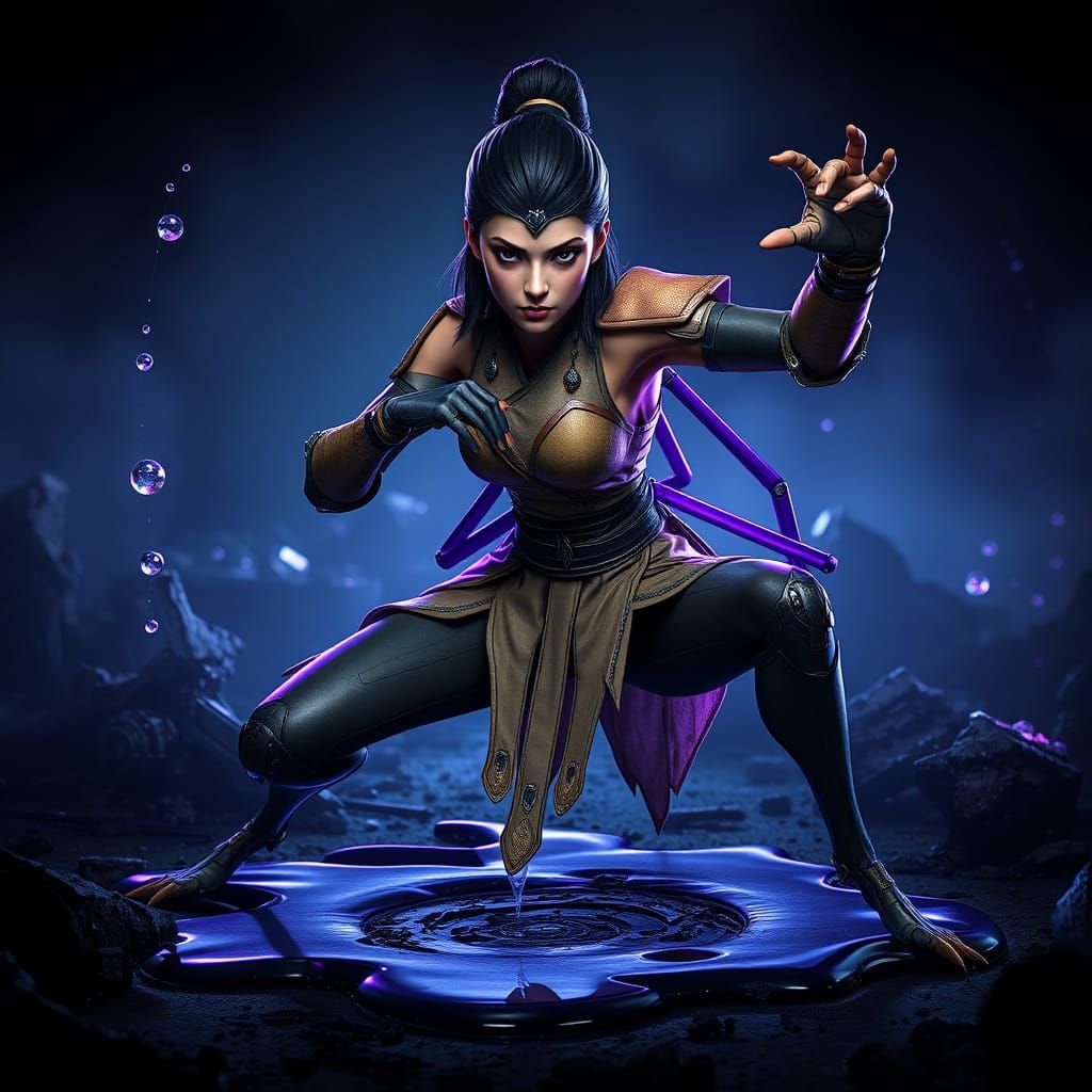 Female Mantis Warrior in Dark, Gritty Biomechanical Environm...