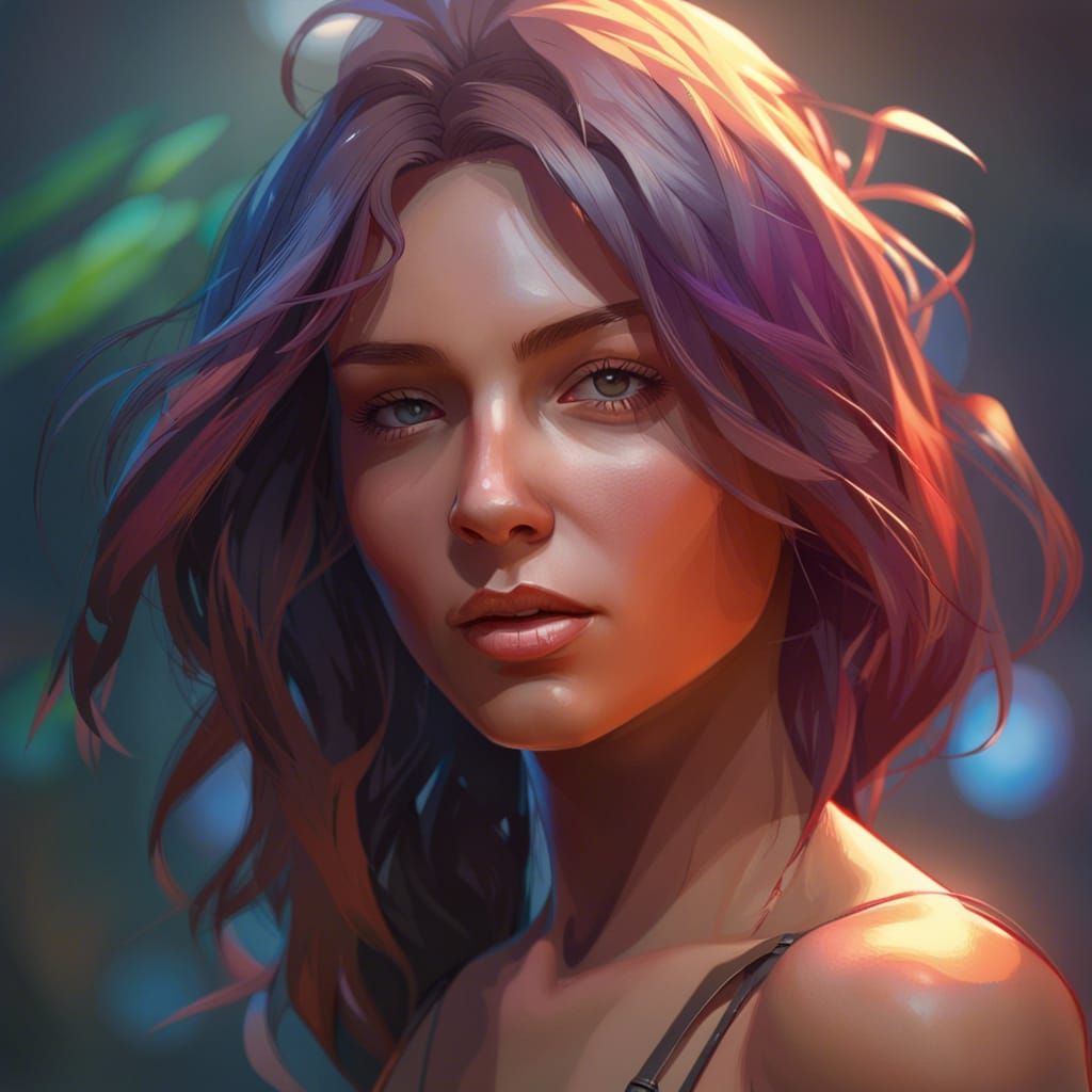 Bikini Girl Portrait in Art Nouveau Style