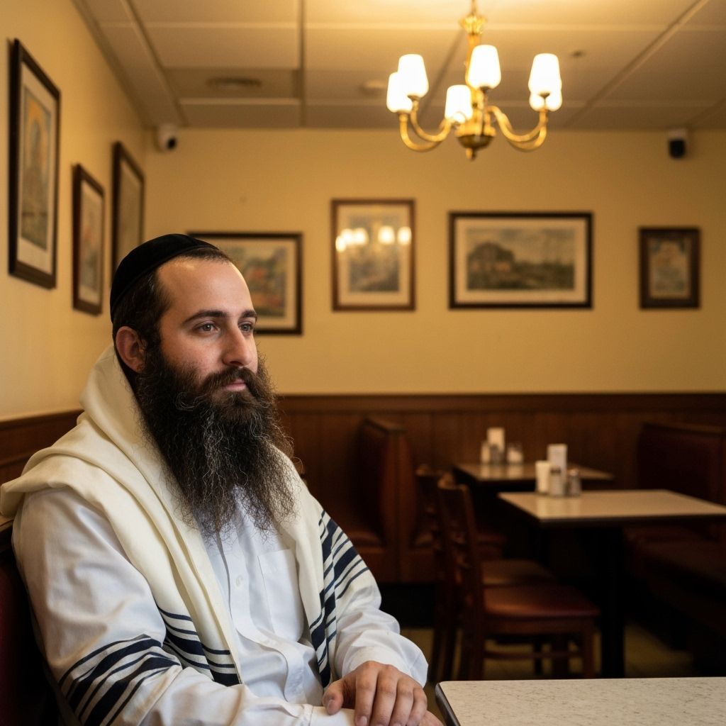 Contemplative Moment in Kosher Restaurant, Rockwell Inspired