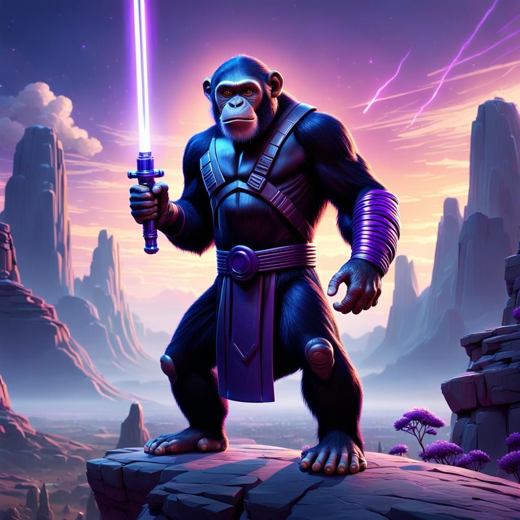 Chimpanzee Jedi Knight in Pixar Style