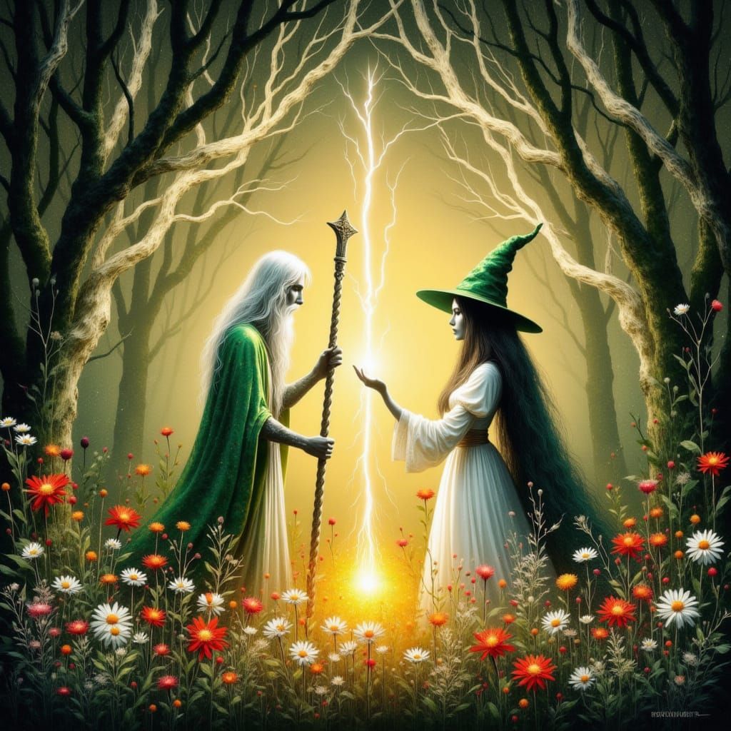 White Wizard Casts Wildflower Spell in Golden Light