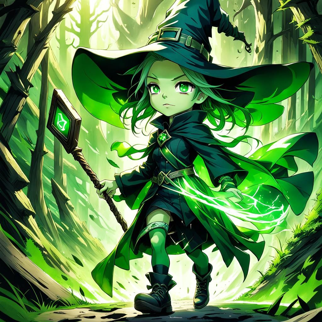 Chibi Wicked Witch in Anime Cartoon Style