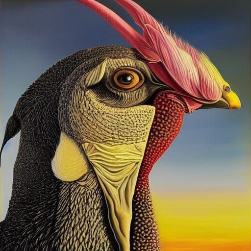 Surreal Guinea Fowl Portrait on Post-Apocalyptic Beach