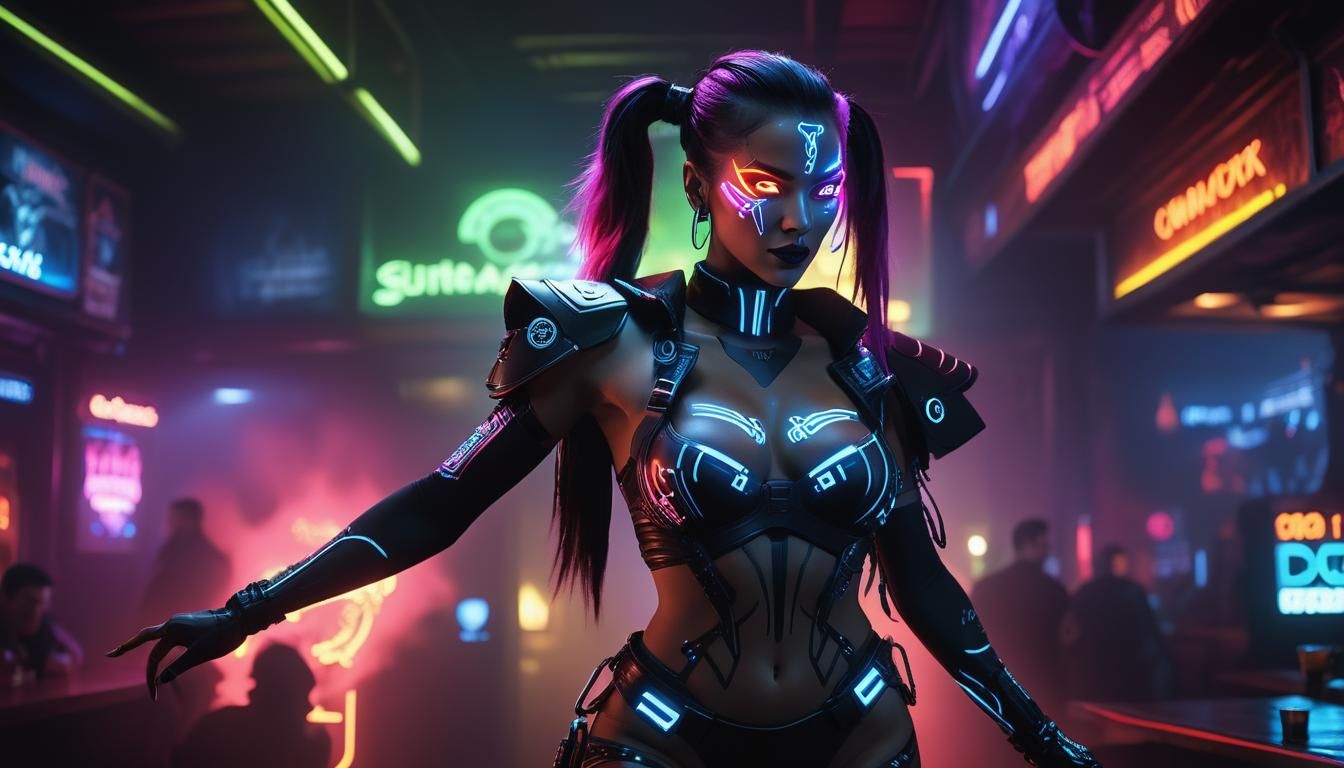 A girl in a cyberpunk underground club IX