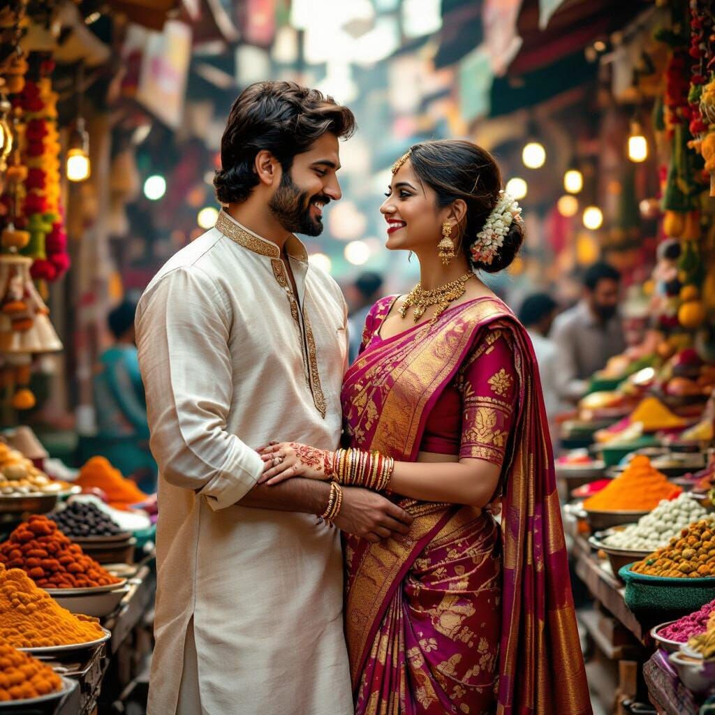 Indian Couple's Romantic Embrace in Bollywood Style