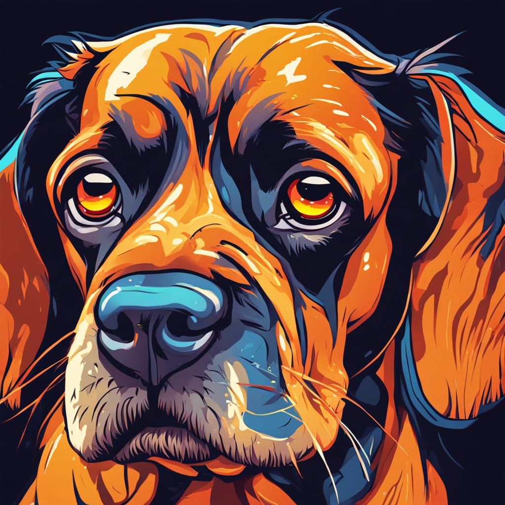 Unhappy Dog Caricature in 2D Cartoon Style
