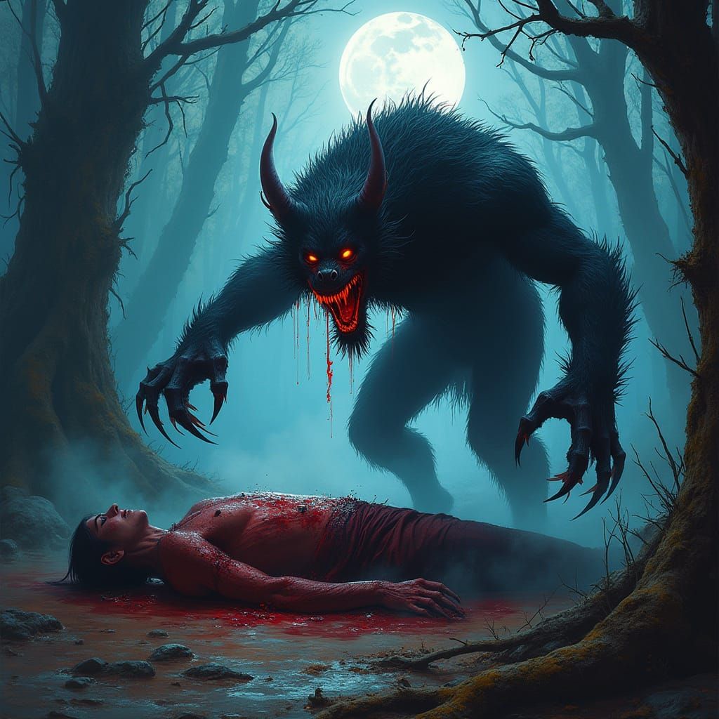 Lycanthrope Terror in Moonlit Forest