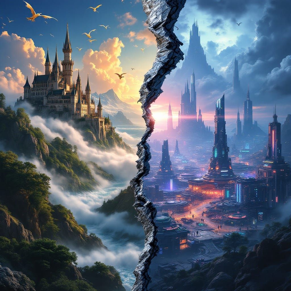 Fantasy and Sci-Fi Realms Merged in Cyberpunk Style