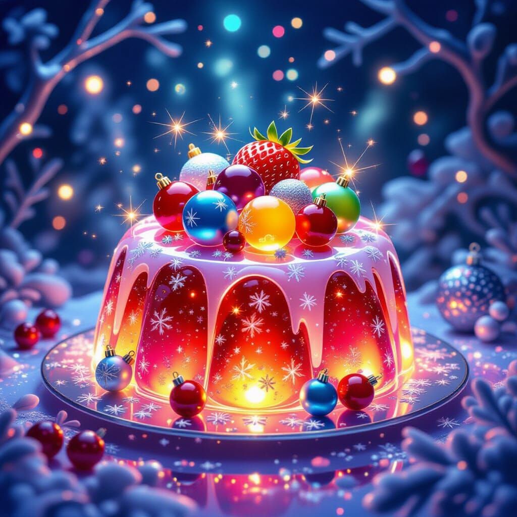 Glowing Strawberry Jelly Cake in Magical Candyland