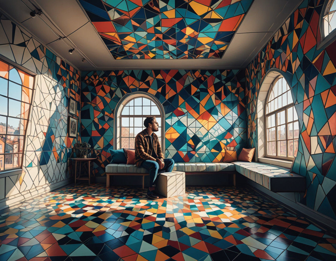 Vibrant Kaleidoscope Interior in Dreamlike Geometry