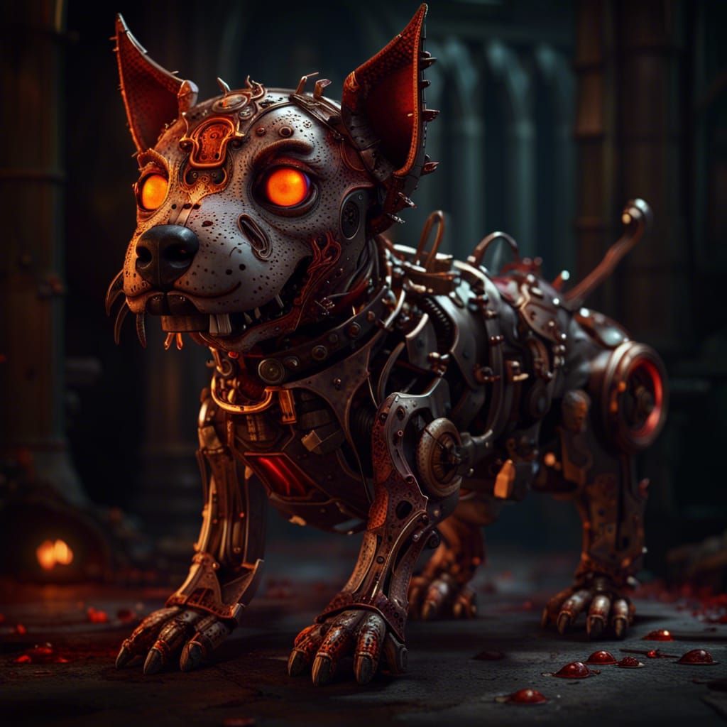 Mechanical Puppy from Hell: Detailed Fantasy Art